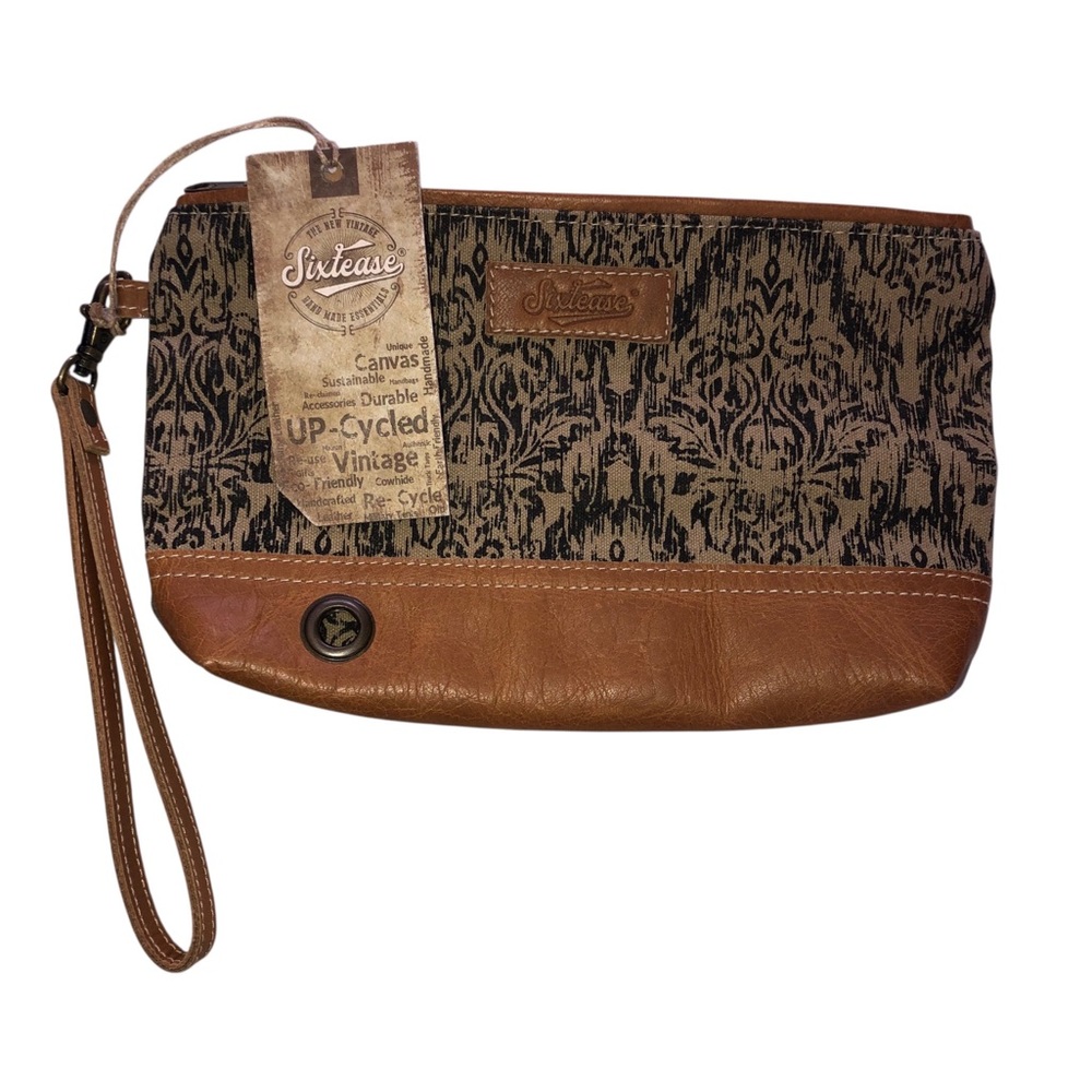 NWT Sixtease Elprine ll Upcycled Cloth and Leather Large Size BTS Wristlet
